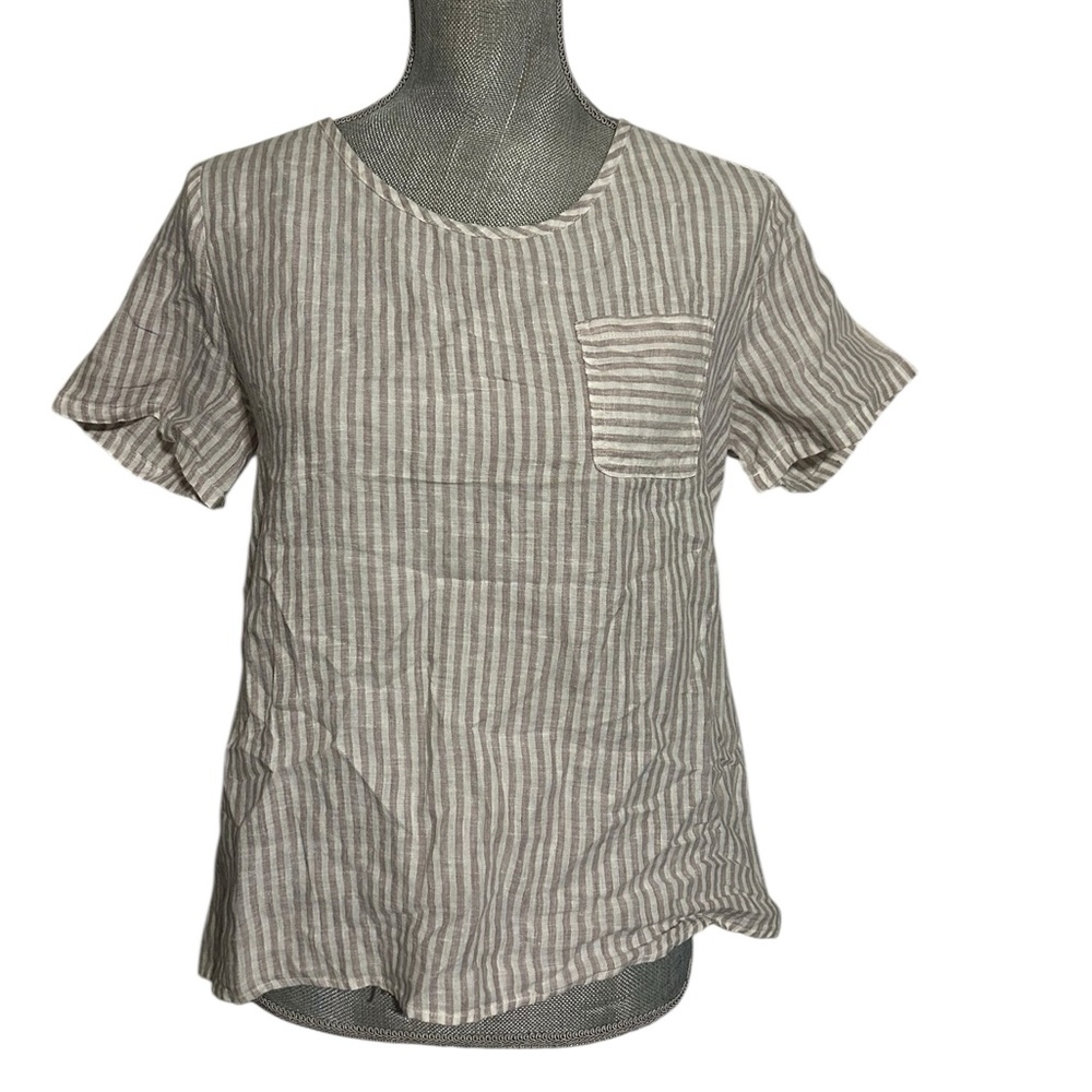 Christian Siriano Light Purplish Striped Short Sleeve Top